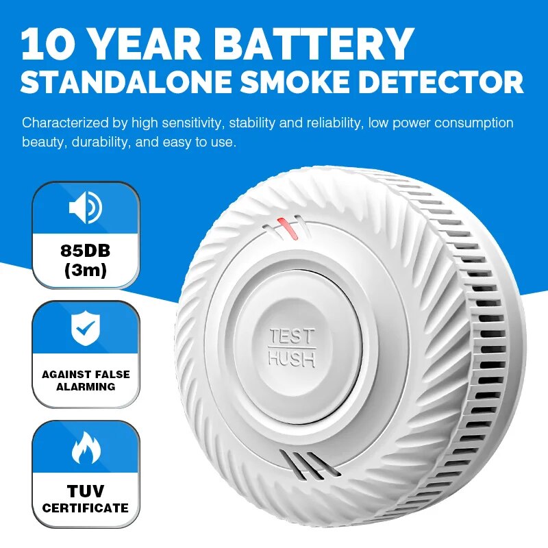 Smoke Detector Interconnected - 1 PC เครื่องตรวจจับควันคําเตือน,ในร่ม Fire Detection,85dB เสียงไซเรนปลุกสําหรับร้านอาหารบ้านโรงแรมสํานักงาน,แบตเตอรี่