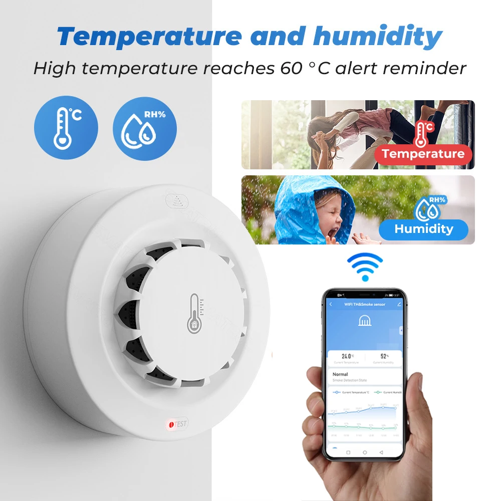 Tuya Wifi BT สองการเชื่อมต่อเค - Smoke Detector Interconnected บทวิจารณ์และราคา