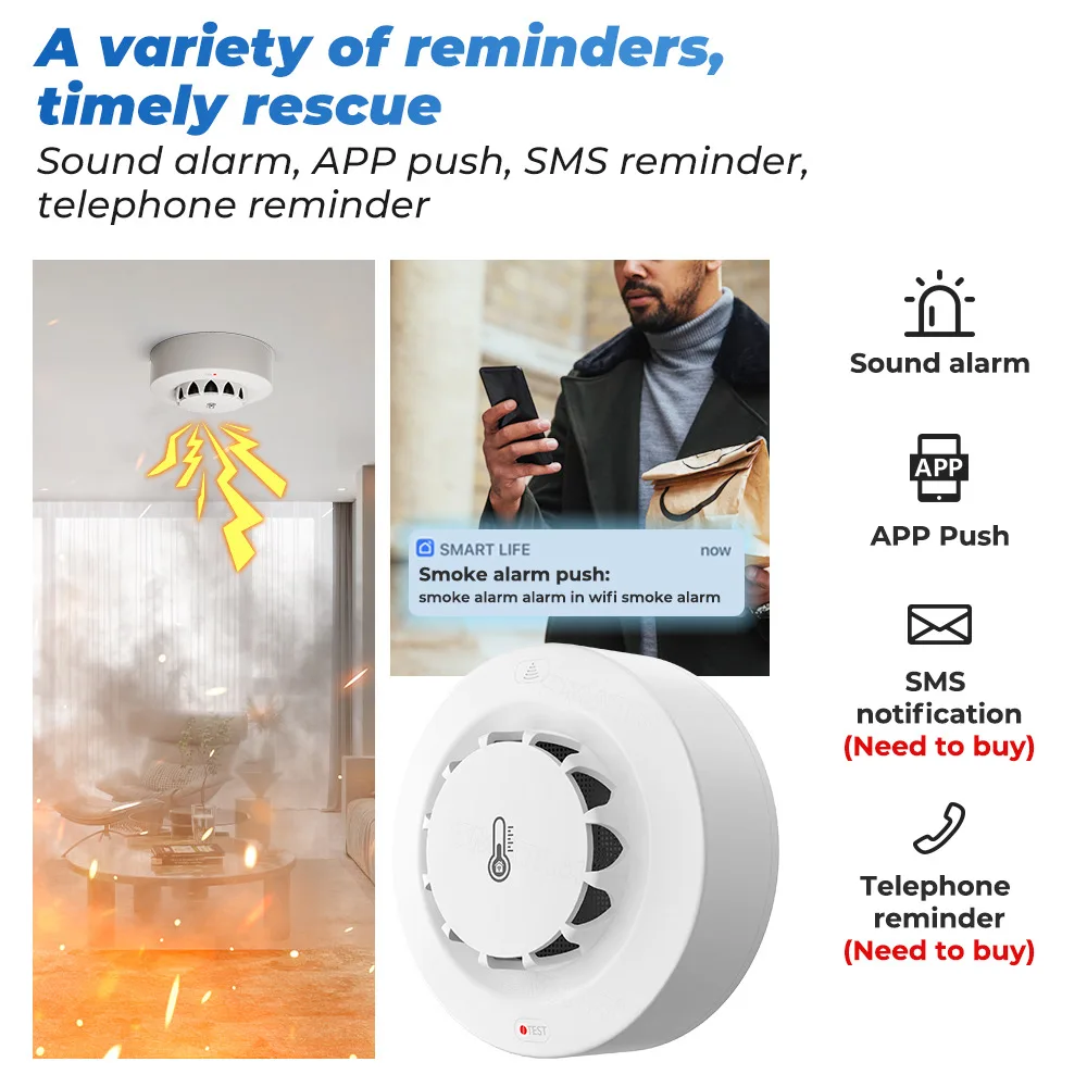 Tuya Wifi BT สองการเชื่อมต่อเค - Smoke Detector Interconnected บทวิจารณ์และราคา
